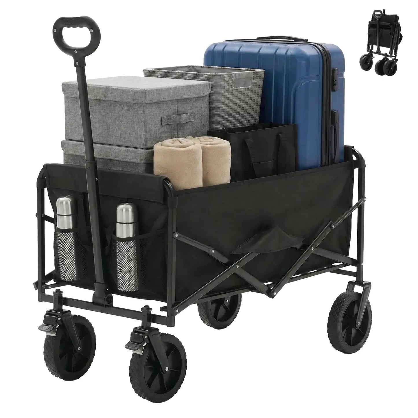 Collapsible Folding Wagon - Oxford Cloth Quick-Fold Portable Foldable Trolley, 102L Large Capacity, 330 lbs Load, Wheels & Flexible Handle, Camping Gear for Outdoor Camping, Grocery Shopping