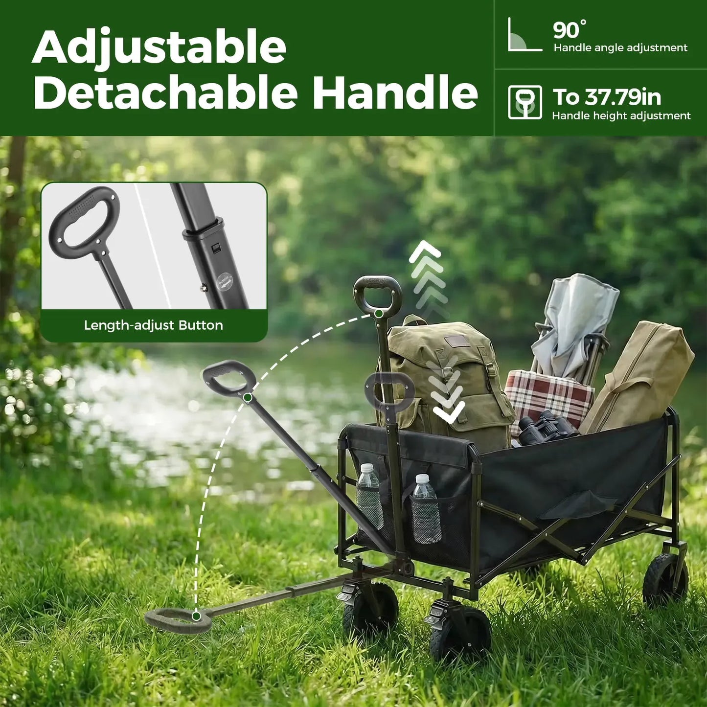 Collapsible Folding Wagon - Oxford Cloth Quick-Fold Portable Foldable Trolley, 102L Large Capacity, 330 lbs Load, Wheels & Flexible Handle, Camping Gear for Outdoor Camping, Grocery Shopping