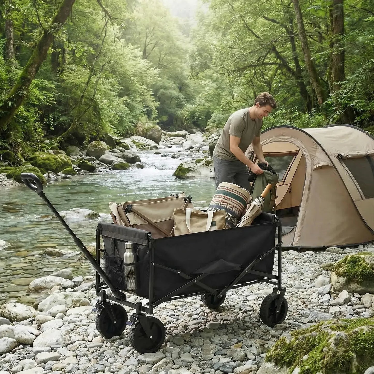 Collapsible Folding Wagon - Oxford Cloth Quick-Fold Portable Foldable Trolley, 102L Large Capacity, 330 lbs Load, Wheels & Flexible Handle, Camping Gear for Outdoor Camping, Grocery Shopping