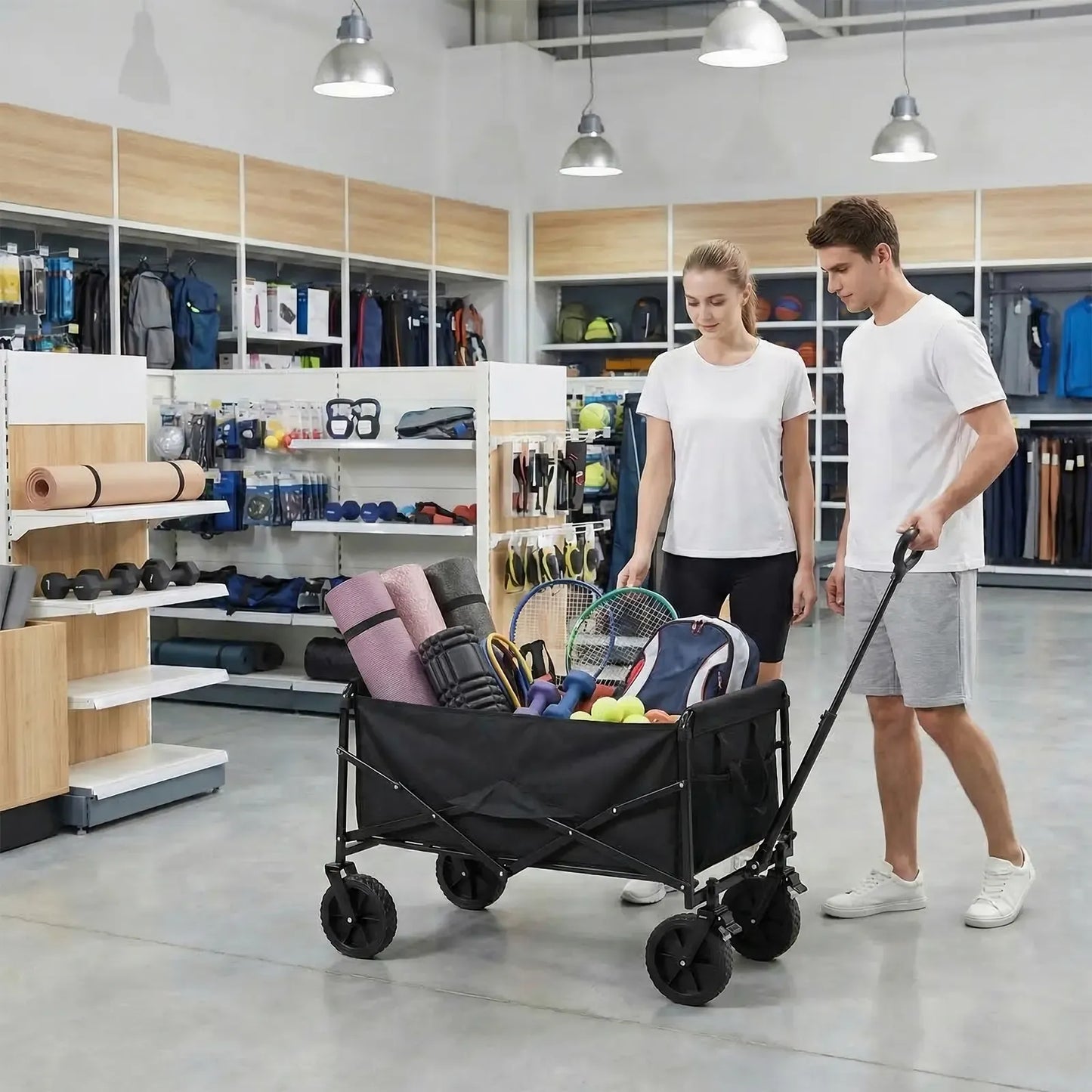 Collapsible Folding Wagon - Oxford Cloth Quick-Fold Portable Foldable Trolley, 102L Large Capacity, 330 lbs Load, Wheels & Flexible Handle, Camping Gear for Outdoor Camping, Grocery Shopping
