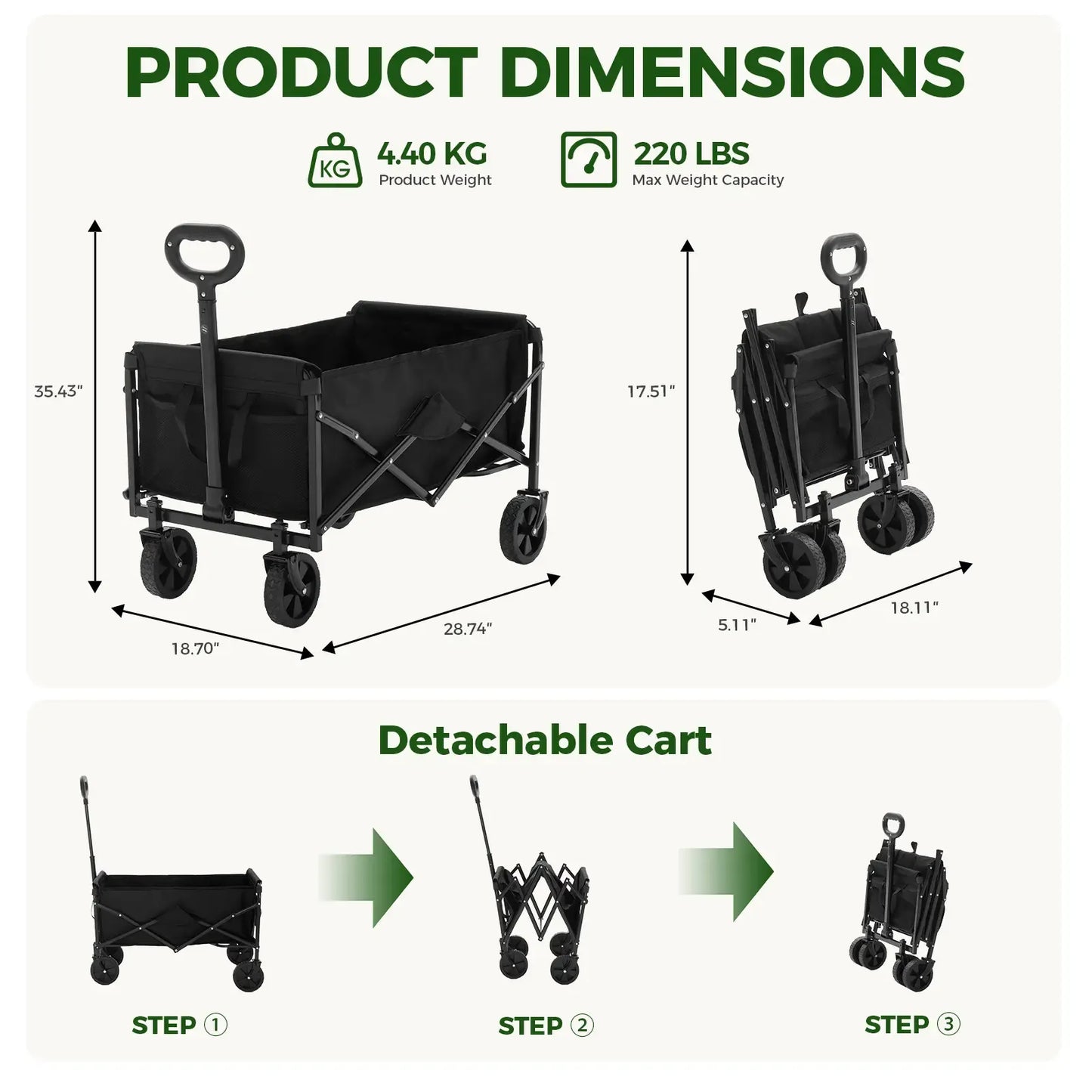 Collapsible Folding Wagon - Oxford Cloth Quick-Fold Portable Foldable Trolley, 102L Large Capacity, 330 lbs Load, Wheels & Flexible Handle, Camping Gear for Outdoor Camping, Grocery Shopping