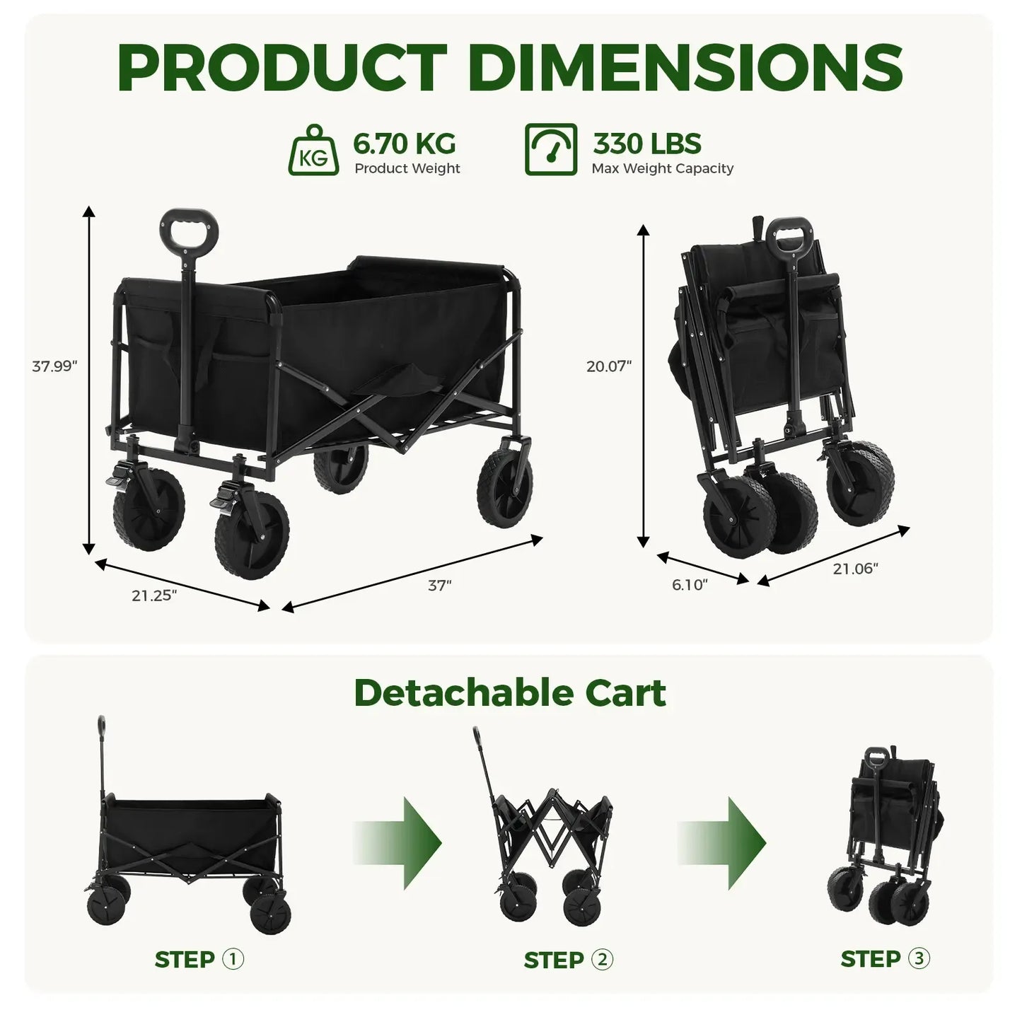 Collapsible Folding Wagon - Oxford Cloth Quick-Fold Portable Foldable Trolley, 102L Large Capacity, 330 lbs Load, Wheels & Flexible Handle, Camping Gear for Outdoor Camping, Grocery Shopping