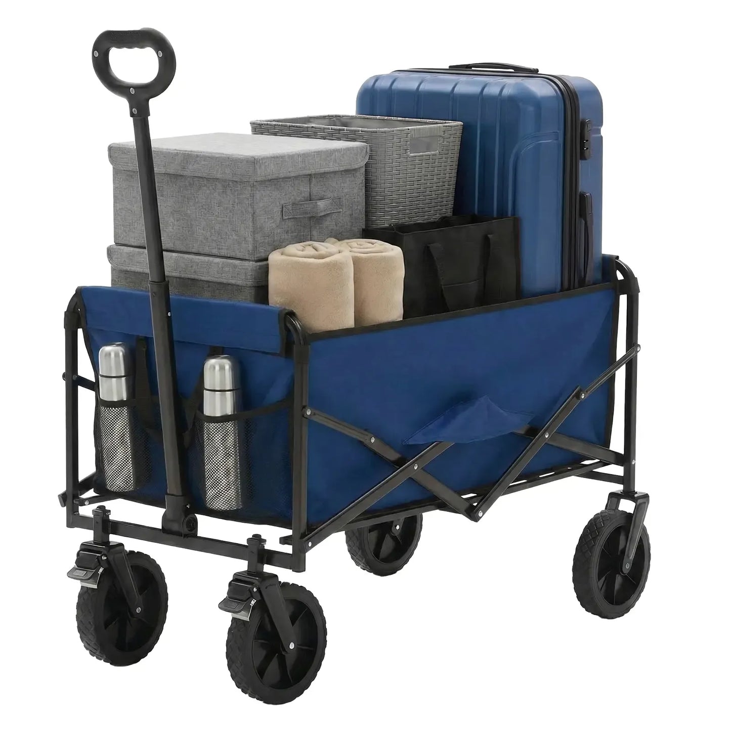 Collapsible Folding Wagon - Oxford Cloth Quick-Fold Portable Foldable Trolley, 102L Large Capacity, 330 lbs Load, Wheels & Flexible Handle, Camping Gear for Outdoor Camping, Grocery Shopping