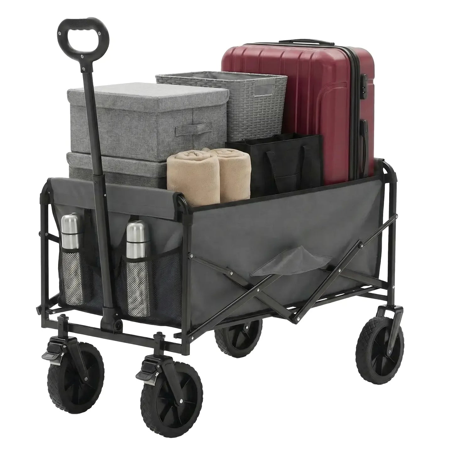 Collapsible Folding Wagon - Oxford Cloth Quick-Fold Portable Foldable Trolley, 102L Large Capacity, 330 lbs Load, Wheels & Flexible Handle, Camping Gear for Outdoor Camping, Grocery Shopping