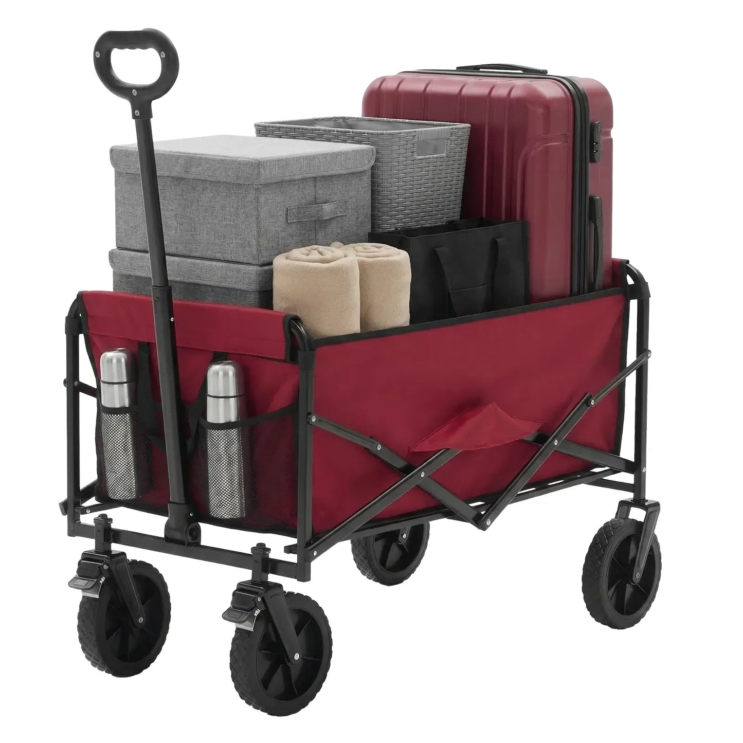 Collapsible Folding Wagon - Oxford Cloth Quick-Fold Portable Foldable Trolley, 102L Large Capacity, 330 lbs Load, Wheels & Flexible Handle, Camping Gear for Outdoor Camping, Grocery Shopping